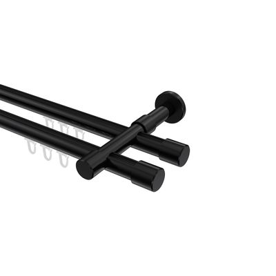INTERDECO 20 mm Internal-Track Curtain Rod, Double Track, Black, 240 cm