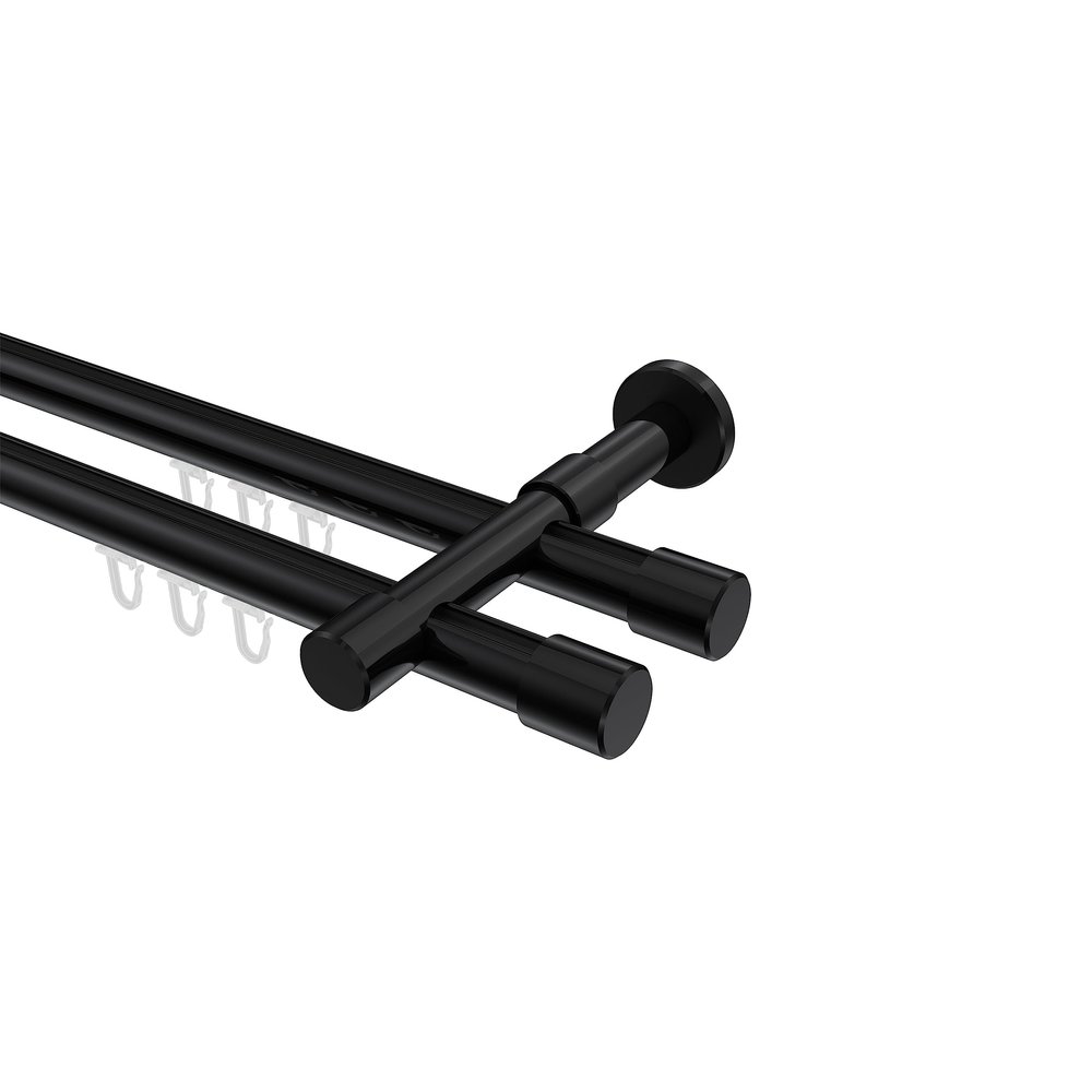 INTERDECO 20 mm Internal-Track Curtain Rod, Double Track, Black, 240 cm