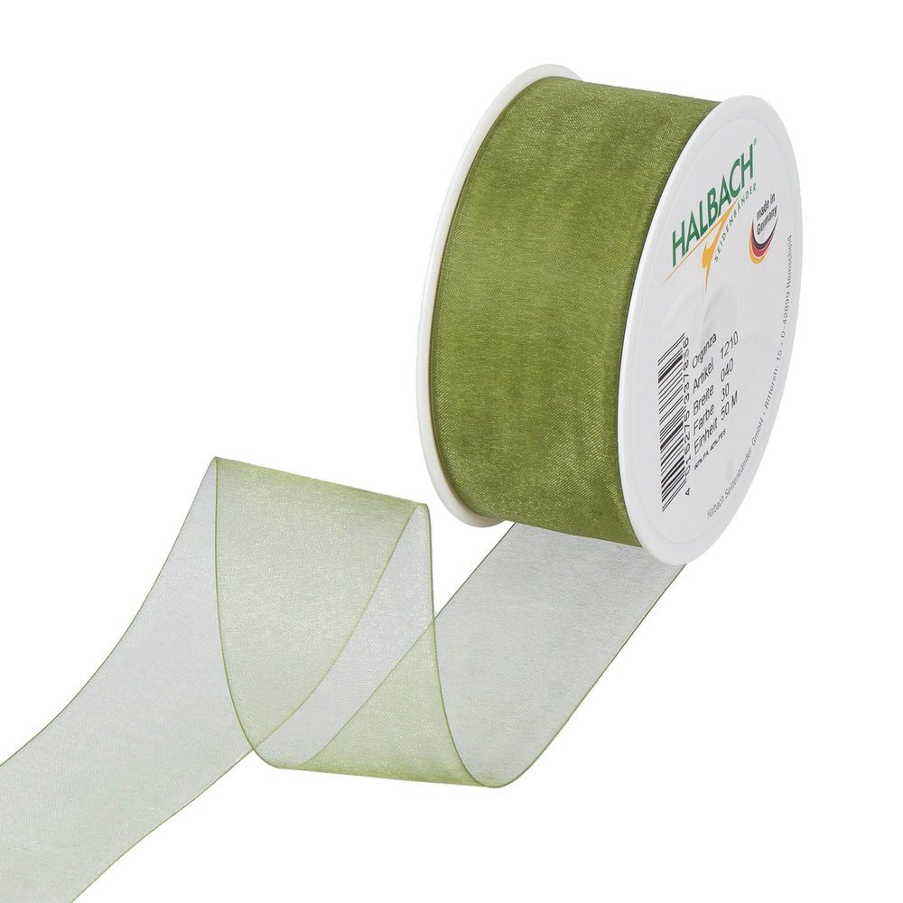 Halbach Organza Ribbon, 40 mm x 50 m, Moss Green