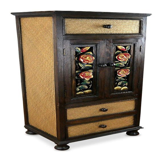 livAsia Asian Solid Wood and Rattan Cabinet, 50 x 40 x 120 cm