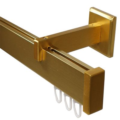 Square Aluminum Interior-Run Curtain Rod in Brass Look, 120 cm Wall Clearance
