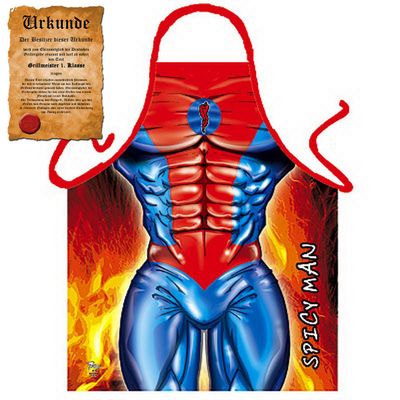 Tini - Sexy Grill Apron Shirt! Top Gag Gift for Birthdays, Parties & Carnival: Spicy Man!! FREE Certificate Included!!