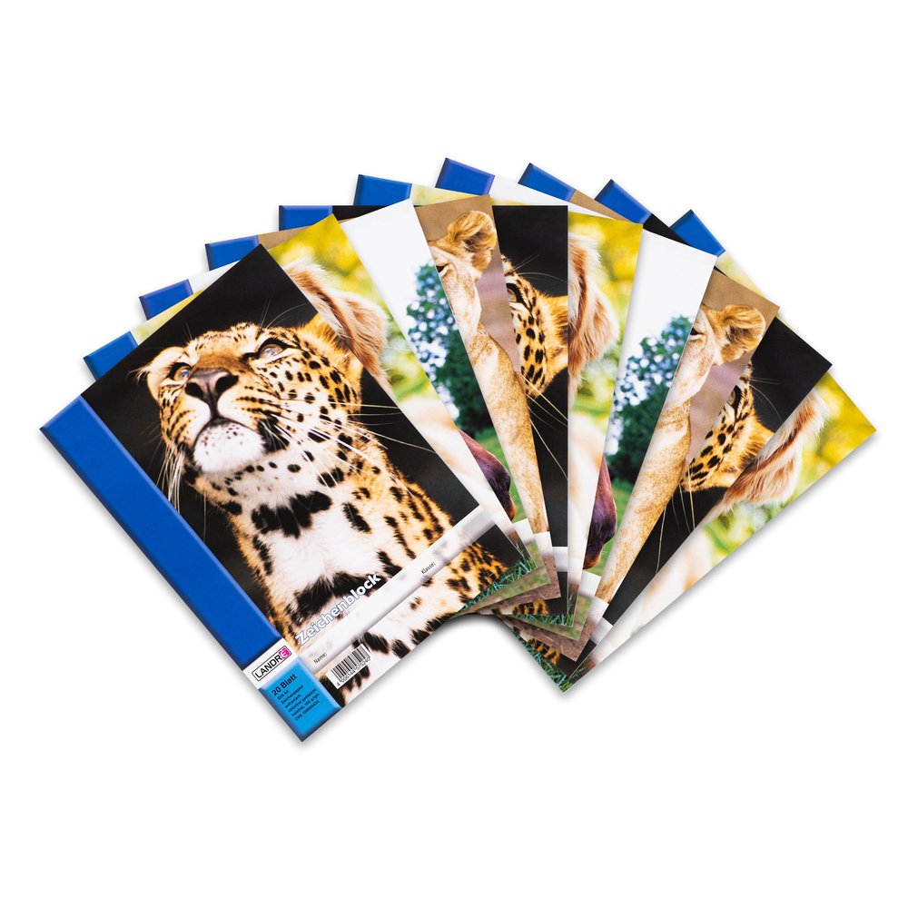 LANDRE A4 Drawing Pad, 20 Sheets, 100 gsm, Perforated, 4 Animal Designs, 10-Pack