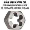 DWT Steel Hex Threading Die, Uncoated Bright Finish, 1/4"–1 1/2", 1/2"–20", 1" view 2