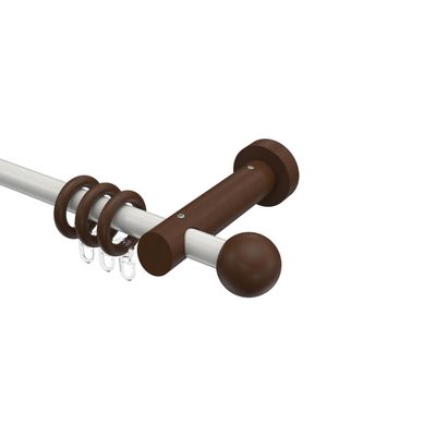 INTERDECO 20 mm Curtain Rod, Metal and Wood, White with Walnut, 200 cm