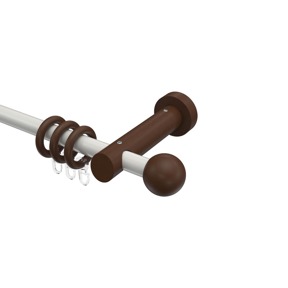 INTERDECO 20 mm Curtain Rod, Metal and Wood, White with Walnut, 200 cm