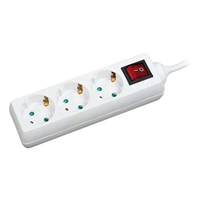 LogiLink Power Strip, 3 Outlets with Switch and Child Protection, White, LPS206