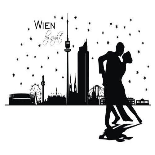 Wandtattooladen Wall Tattoo – Vienna Skyline by Night, Size: 110 x 70 cm, Black