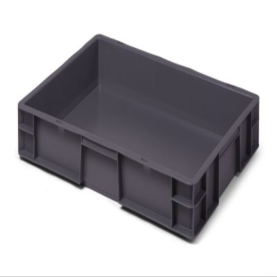 Euro Transport and Stackable Storage Bin, Gray, 600 x 400 x 75 mm, Closed Walls and Base, PPN