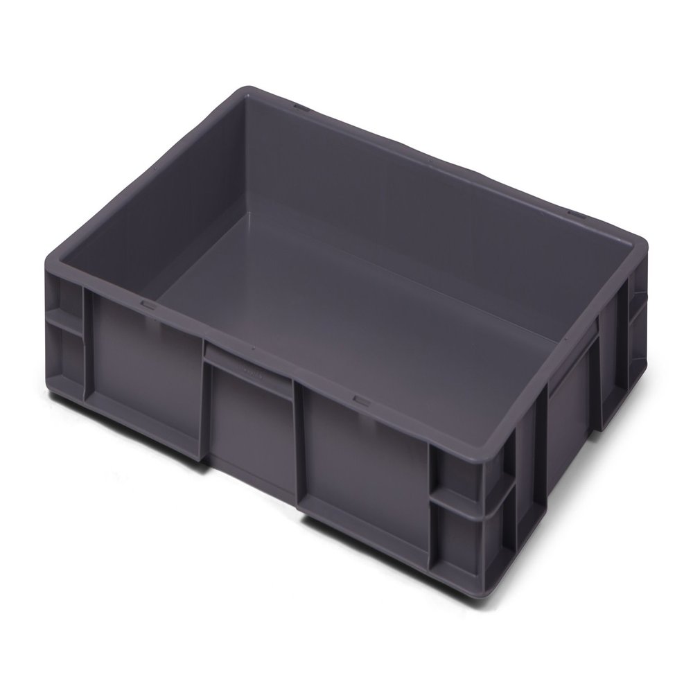 Euro Transport and Stackable Storage Bin, Gray, 600 x 400 x 75 mm, Closed Walls and Base, PPN