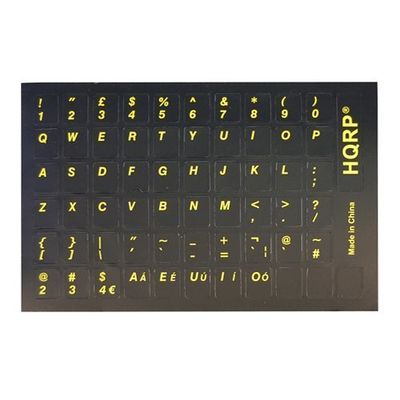HQRP English Opaque Laminated Keyboard Stickers for PCs and Notebooks, Yellow on Black