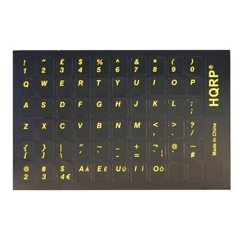 HQRP English Opaque Laminated Keyboard Stickers for PCs and Notebooks, Yellow on Black