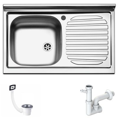 80 cm Stainless Steel Sink with 1 Bowl and Left Drainboard