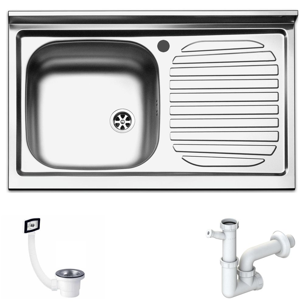 80 cm Stainless Steel Sink with 1 Bowl and Left Drainboard