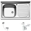 80 cm Stainless Steel Sink with 1 Bowl and Left Drainboard view 1