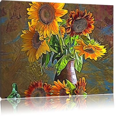 Pixxprint Beautiful Vase with Magnificent Sunflower, 60 x 40 cm, Stretched Canvas Print, Wall Art, Fine Art Print, Not a Poster