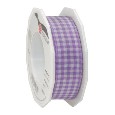PRSENT Vichy Gift Ribbon, Lavender/White, 20 m, 15 mm Wide