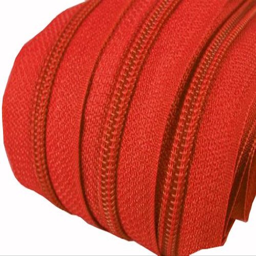 2 m Continuous Zipper 5 mm with 5 Zippers - Color Choice (Orange Red)