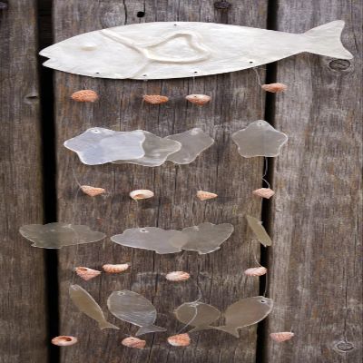 Nautical Shell Mobile, Handmade, Wind Chime, Fish 1