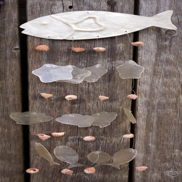 Nautical Shell Mobile, Handmade, Wind Chime, Fish 1