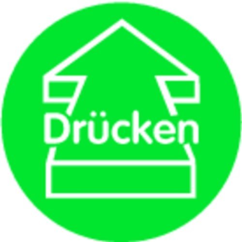 Press + Arrow Sticker, Green, 75 mm