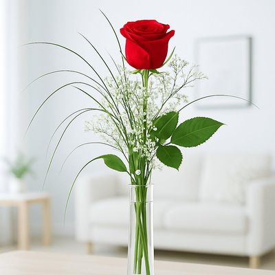 Red Rose with Baby’s Breath and Grasses – XXL Bloom