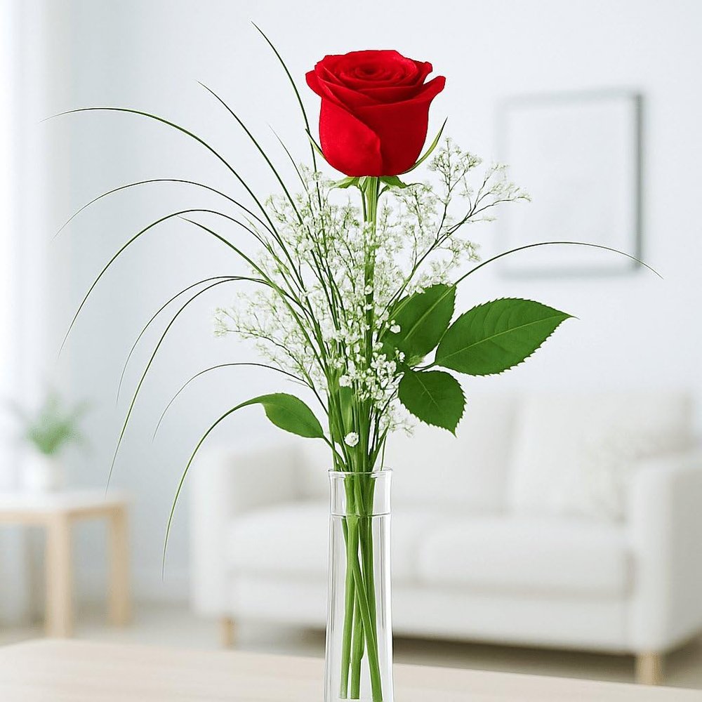 Red Rose with Baby’s Breath and Grasses – XXL Bloom