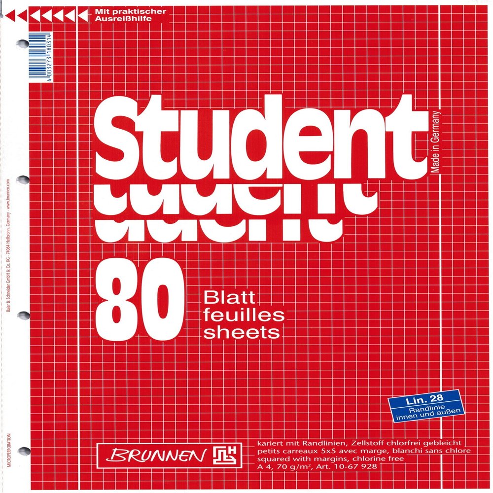 Brunnen A4 Graph Paper Notebook, 80 Sheets, with Margin Lines
