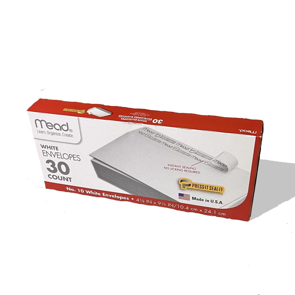 Mead Self-Sealing Envelopes, White, 30 Count