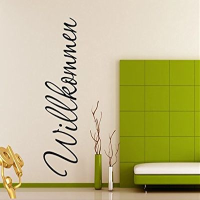 Wall Tattoo Wall Decal Sticker for Living Room, Bedroom or Children's Room, 30 Colors, Wall Quote “Willkommen” wzt20 (Printed Sticker, approx. 20 x 8 cm)