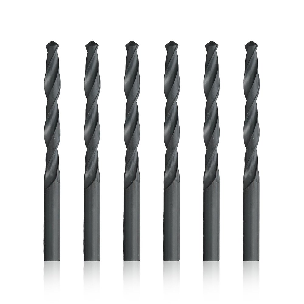 Drill America Qualtech Drill Bit, Black Oxide Finish, Round Shank, Spiral Flute, High-Speed Steel, Bright Finish, 118-Degree, Right-Hand, 198 cm Long, 12.00 mm, 6