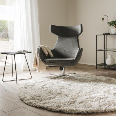 benuta Nest Whisper Shaggy Rug - Beige, Round, 160 cm