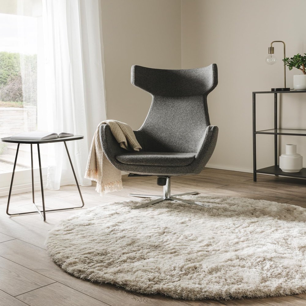benuta Nest Whisper Shaggy Rug - Beige, Round, 160 cm