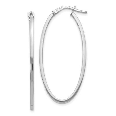 14K White Gold Polished Oval Hinged Hoop Earrings, 40 x 20 mm, 1.5 mm Thick