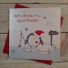 White Cotton Cards X144 Christmas Card, “Merry Christmas to a Special Grandson ...”, Penguin Design, Handmade, White view 1
