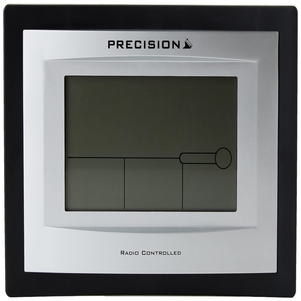 Precision Radio-Controlled Alarm Clock with LCD Display, Silver/Black