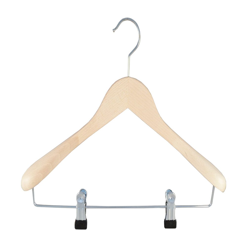 Wooden Suit Hangers with Clips, Wide, 38 cm, Natural, 5-Pack