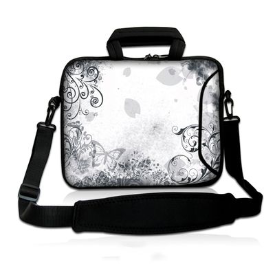 wortek Universal Neoprene Laptop Sleeve with Extra Pocket, Carry Handle and Shoulder Strap, for Laptops up to Approx. 10.2 in - Ranke White/Black