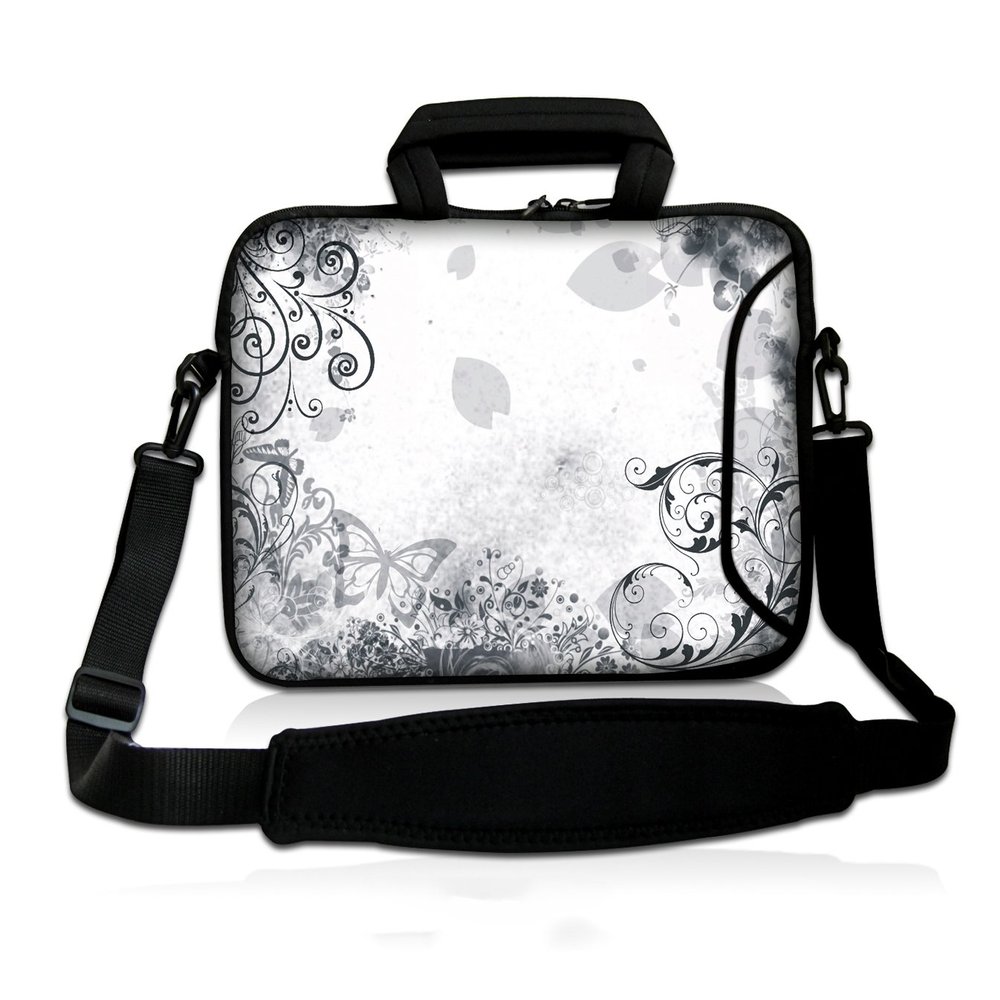 wortek Universal Neoprene Laptop Sleeve with Extra Pocket, Carry Handle and Shoulder Strap, for Laptops up to Approx. 10.2 in - Ranke White/Black