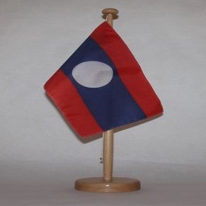 Buddel Bini Laos Table Flag 15 x 25 cm, Professional Quality, with 42 cm Solid Wood Stand