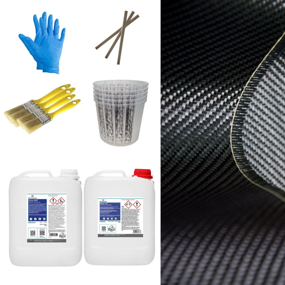 DD Composite Carbon Complete Set, 5.0 m Twill Carbon Fiber Fabric with Clear Epoxy Resin