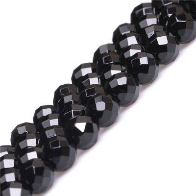GEM-INSIDE 8mm Faceted AA-Grade Black Agate Bead Strand, 15 Inches