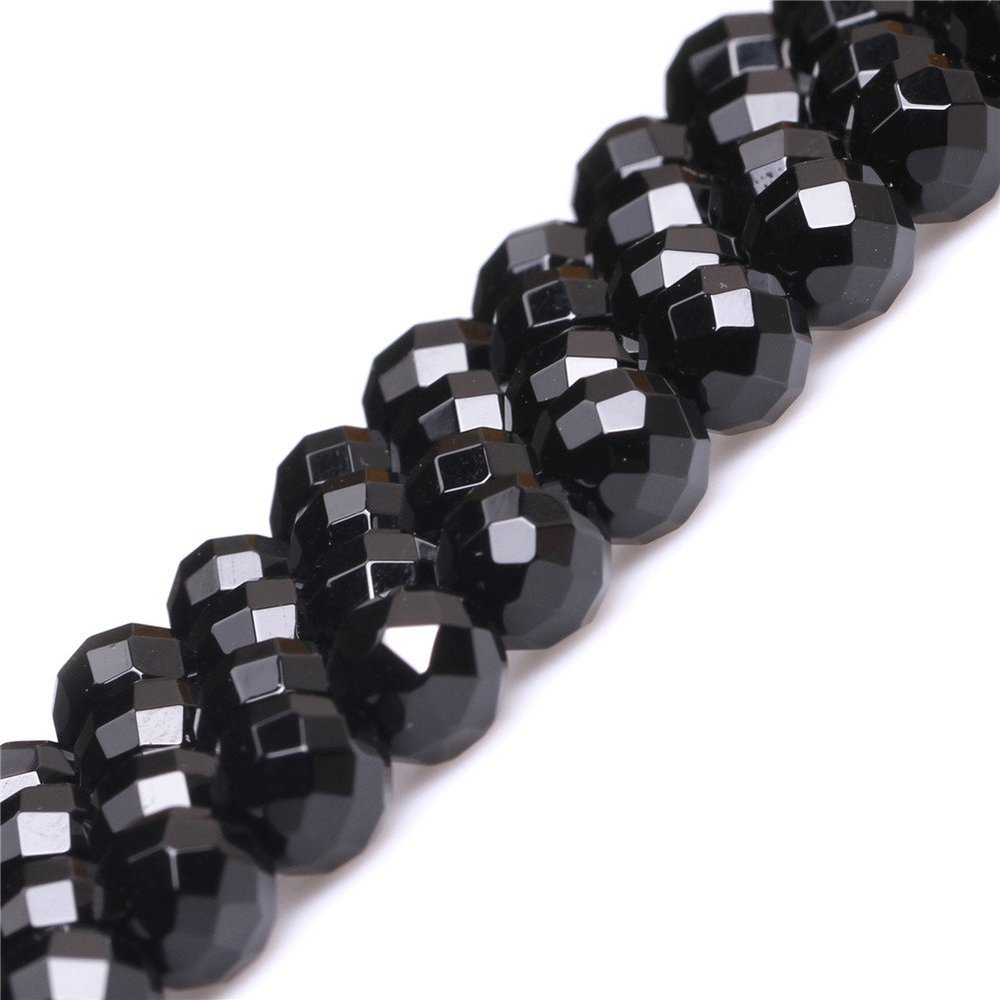 GEM-INSIDE 8mm Faceted AA-Grade Black Agate Bead Strand, 15 Inches