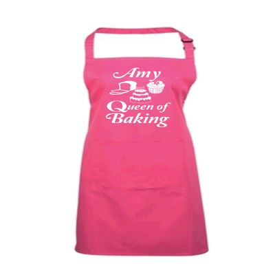 Personalized Queen of Baking Apron with Name, Fuchsia, One Size