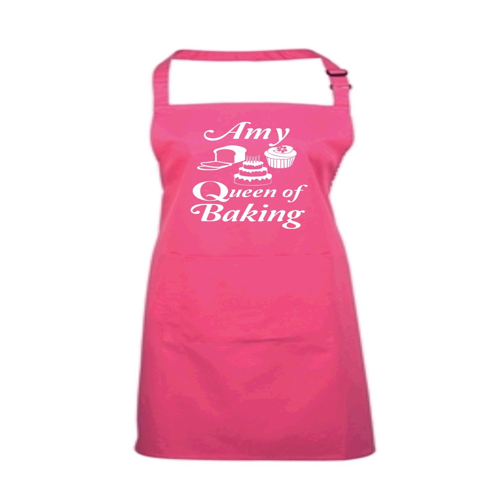 Personalized Queen of Baking Apron with Name, Fuchsia, One Size