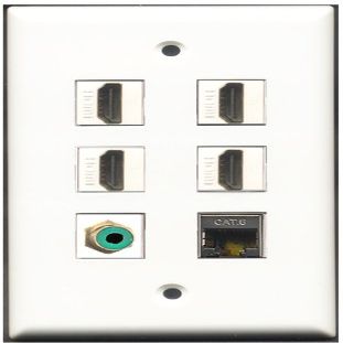 RiteAV Ethernet Wall Plate, 4 Ports, 1 RCA, Cat6, Shielded, Green