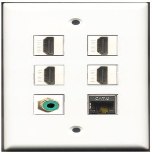 RiteAV Ethernet Wall Plate, 4 Ports, 1 RCA, Cat6, Shielded, Green