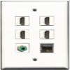 RiteAV Ethernet Wall Plate, 4 Ports, 1 RCA, Cat6, Shielded, Green view 1