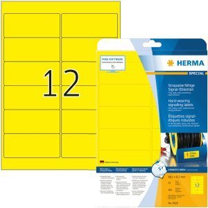 HERMA Yellow Weatherproof Film Labels, 99.1 x 42.3 mm, Strong Adhesive, Matte A4, 300 Pack