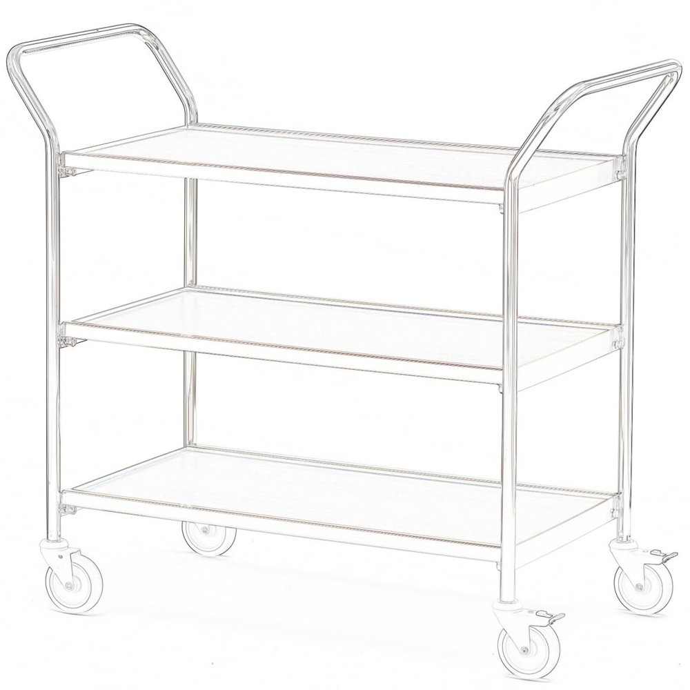 Helge Nyberg Table Trolley, 2 Push Handles, 3 Tiers, 100 x 42 cm, Black/Oak/Birch